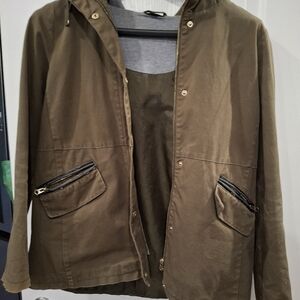Topshop Khaki Military Jacket with Hood